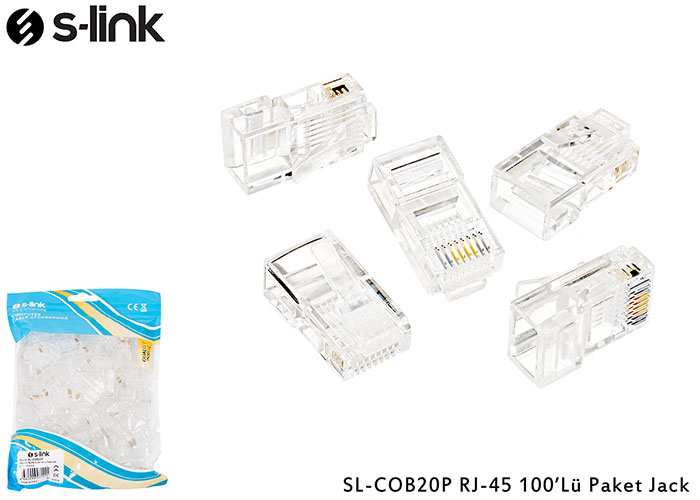 SL-COB20P S-LINK RJ-45 YENI NESIL DELIKLI CAT6 100 LU PAKET KONNEKTOR -