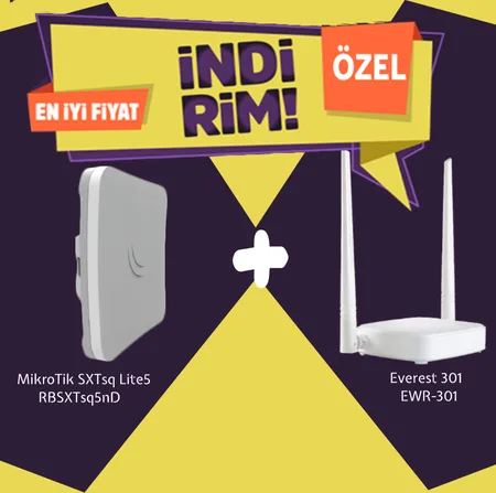 Mikrotik SXTsq Lite5 -RBSXTsq5nD-Everest EWR-301 Kablosuz Router Bundle Kampanya